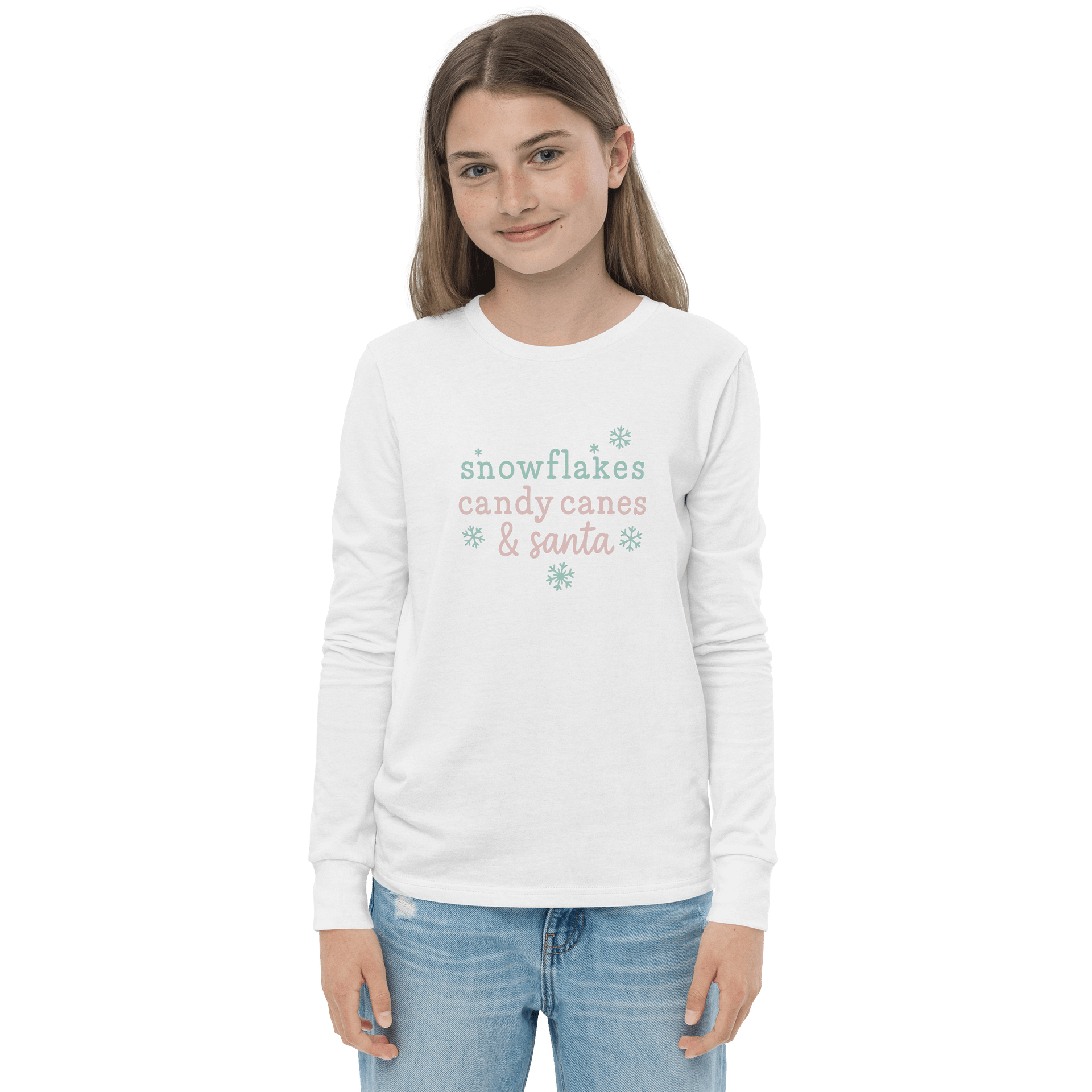 Festive Youth Long Sleeve Tee: Snowflakes & Santa product image (1)