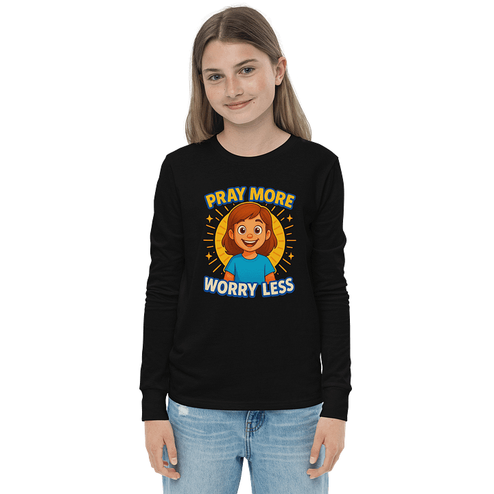 Cheerful Pray More, Worry Less Youth T-Shirt product image (1)
