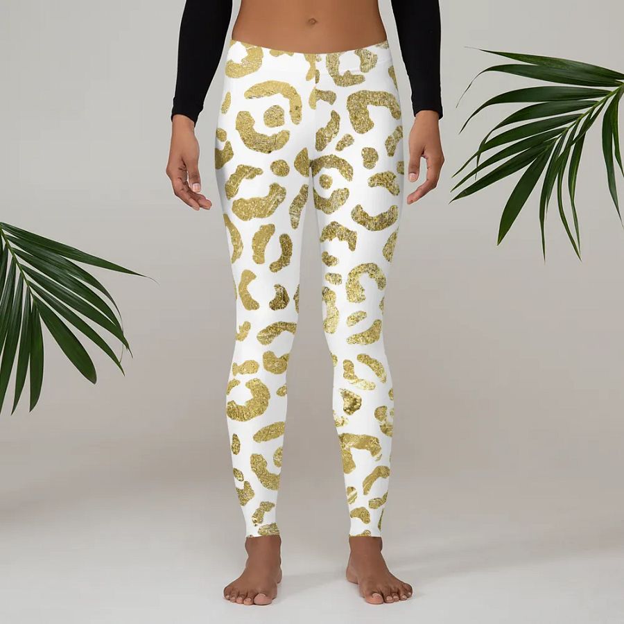 White and Gold Leopard Overlay Print Leggings – Elegant, Bold & Ultra-Stylish product image (3)