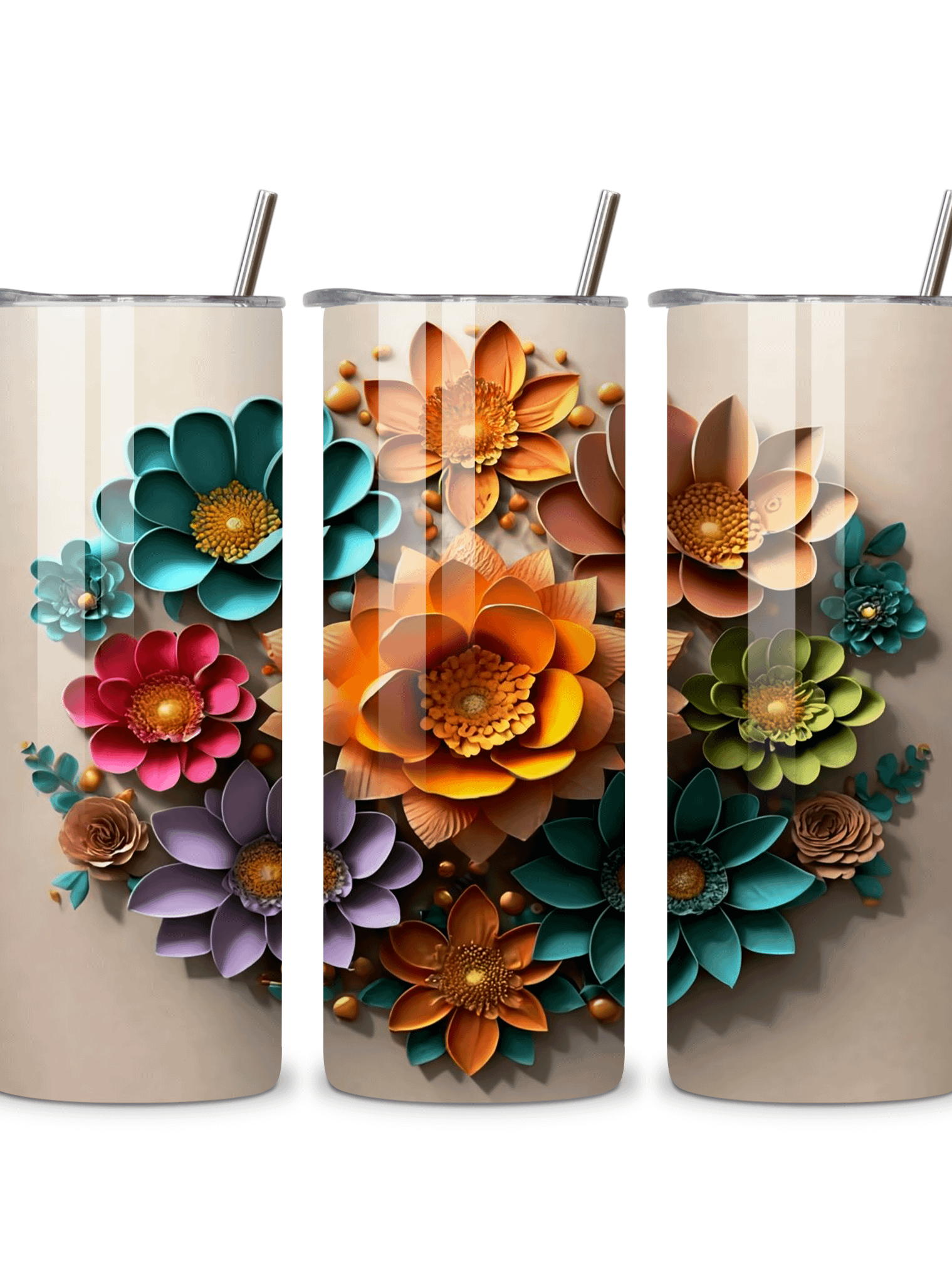 Floral Bloom 20oz Skinny Tumbler with Metal Straw – Vibrant Multicolor Flower Design – Double-Walled Insulated Stainless Steel Tumbler Gift for Flower Lovers and Nature Enthusiasts product image (4)