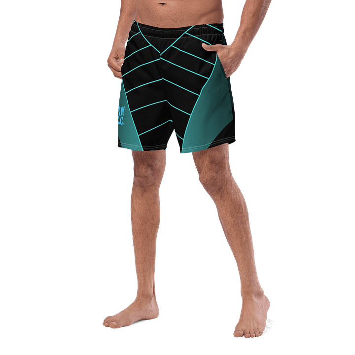 BRN.2C.C.™ | Swim Trunks | Men's UPF 50+ Quick-Dry Coastal Shorts | Deep Sky Blue Logo on Geometric Lines product image (2)