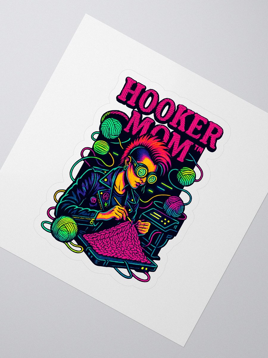 Hooker Mom™ “Code & Crochet” Sticker – Late-Night Yarn Hacker product image (2)