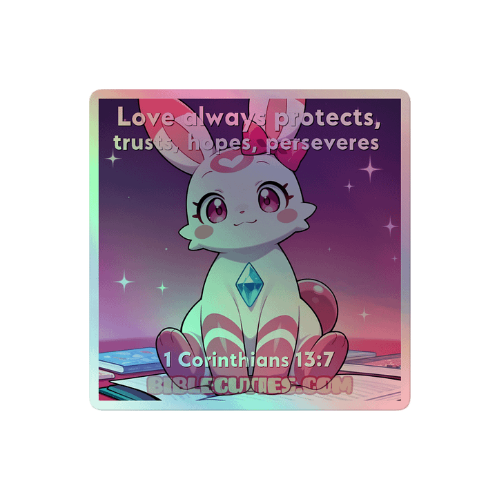 Bible Cuties Joanna - Love always protects, trusts, hopes perserveres Holographic Sticker product image (2)