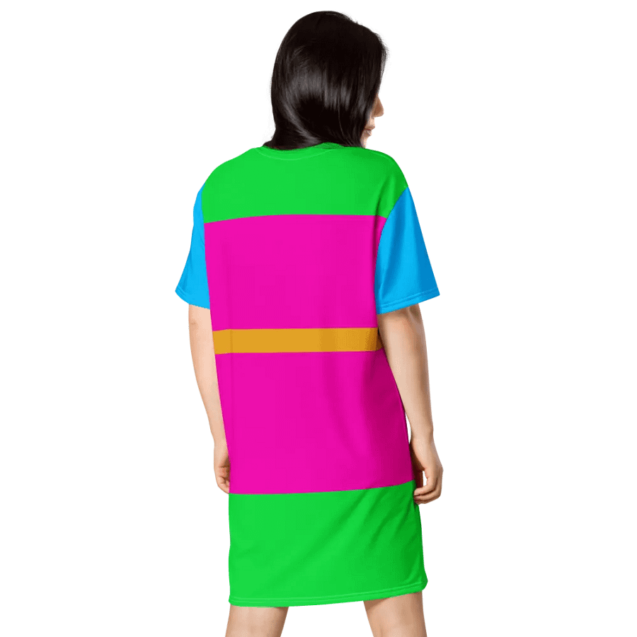 Blue Green Pink Orange Color Block T-Shirt Dress product image (4)