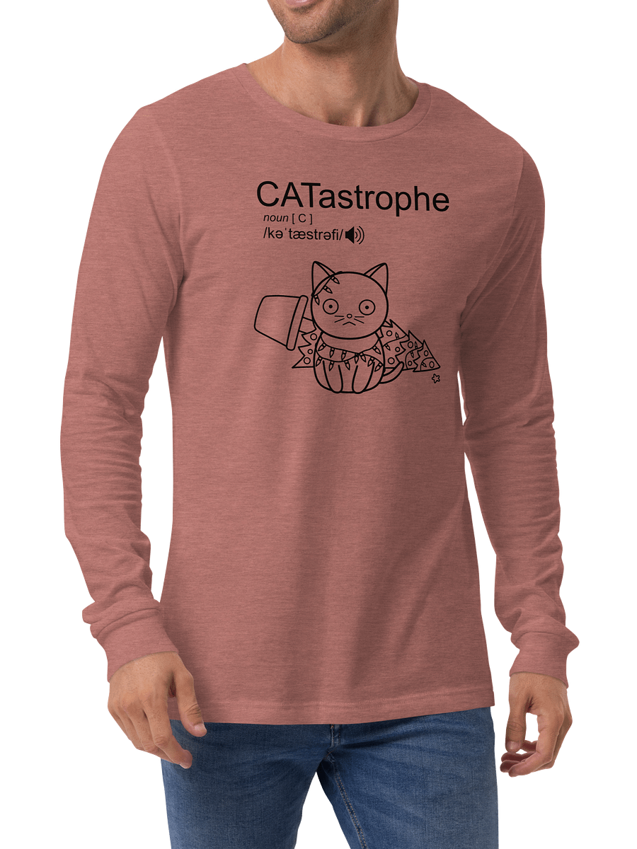 CATastrophe Unisex Long Sleeve Tee, Cat with Christmas Tree, Black Print product image (4)