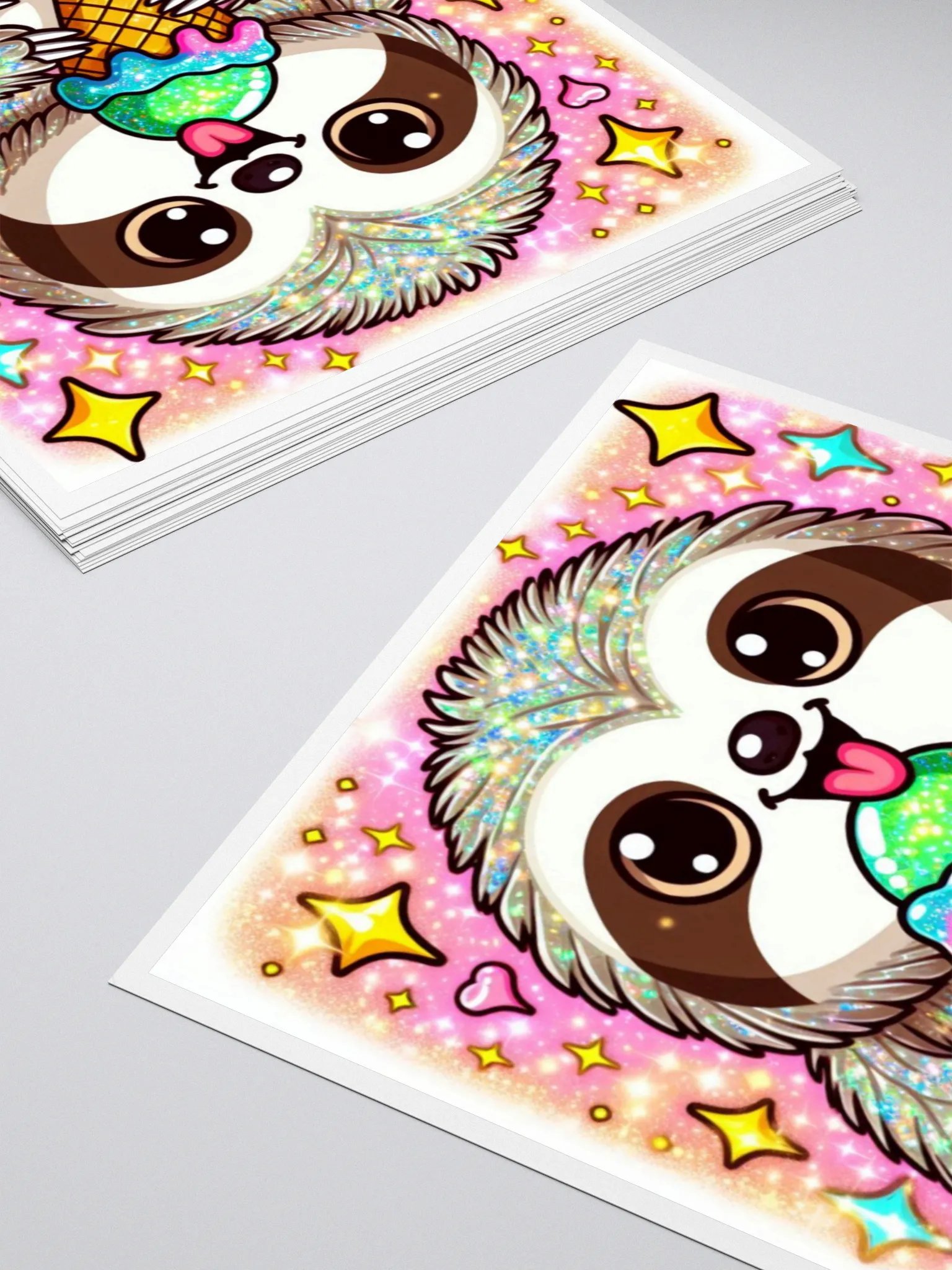 Glittery Ice Cream Sloth Sticker – Adorable 3" Kawaii Sloth Art for Notebooks, Laptops & More product image (4)