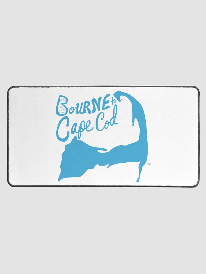Allcolor SP70018 | BOURNE to Cape Cod™ Desk Mat | Coastal Comfort for Your Workspace | Deep Sky Blue Logo on White product image (1)