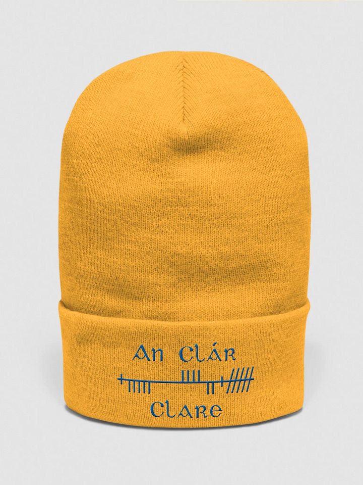 Clare/An Clár, Gold with Blue, Orthodox Style Ogham embroidered Cuffed Beanie product image (1)