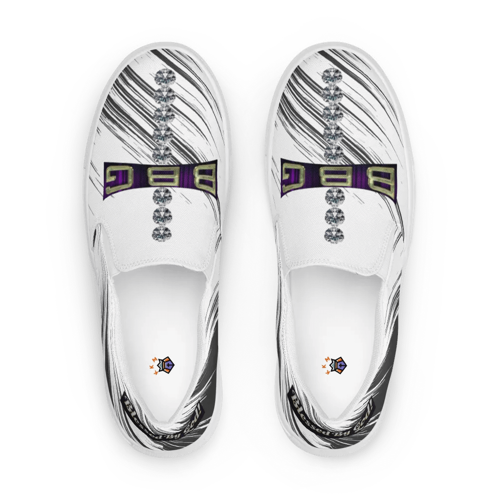 BBG White with Black Swirls Diamond Cross Women's Slip On product image (8)