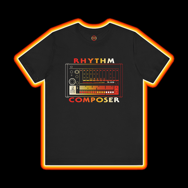 808 T-Shirt "Rhythm Composer" - Roland TR-808 (Vintage Drum Machine) COLOUR PRINT A product image (1)