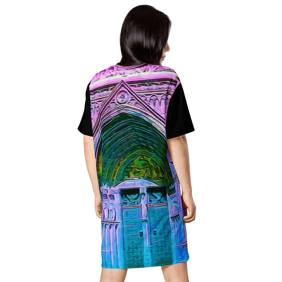 Pink and Blue Cathedral Doors Tshirt Dress product image (2)