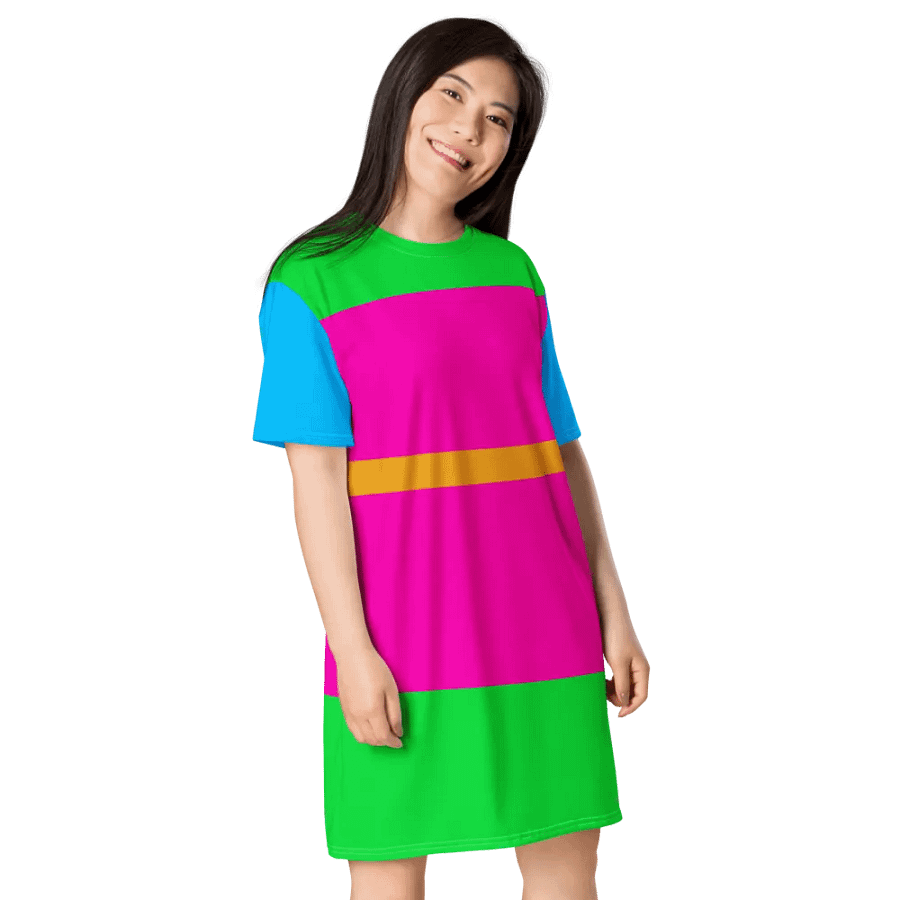 Blue Green Pink Orange Color Block T-Shirt Dress product image (6)