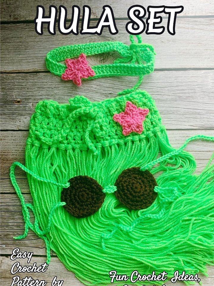 Hula Dancer Set Crochet Pattern Hawaiian Baby Photo Prop Outfit Grass Skirt Coconut Bra Hawaii Party Costume product image (2)