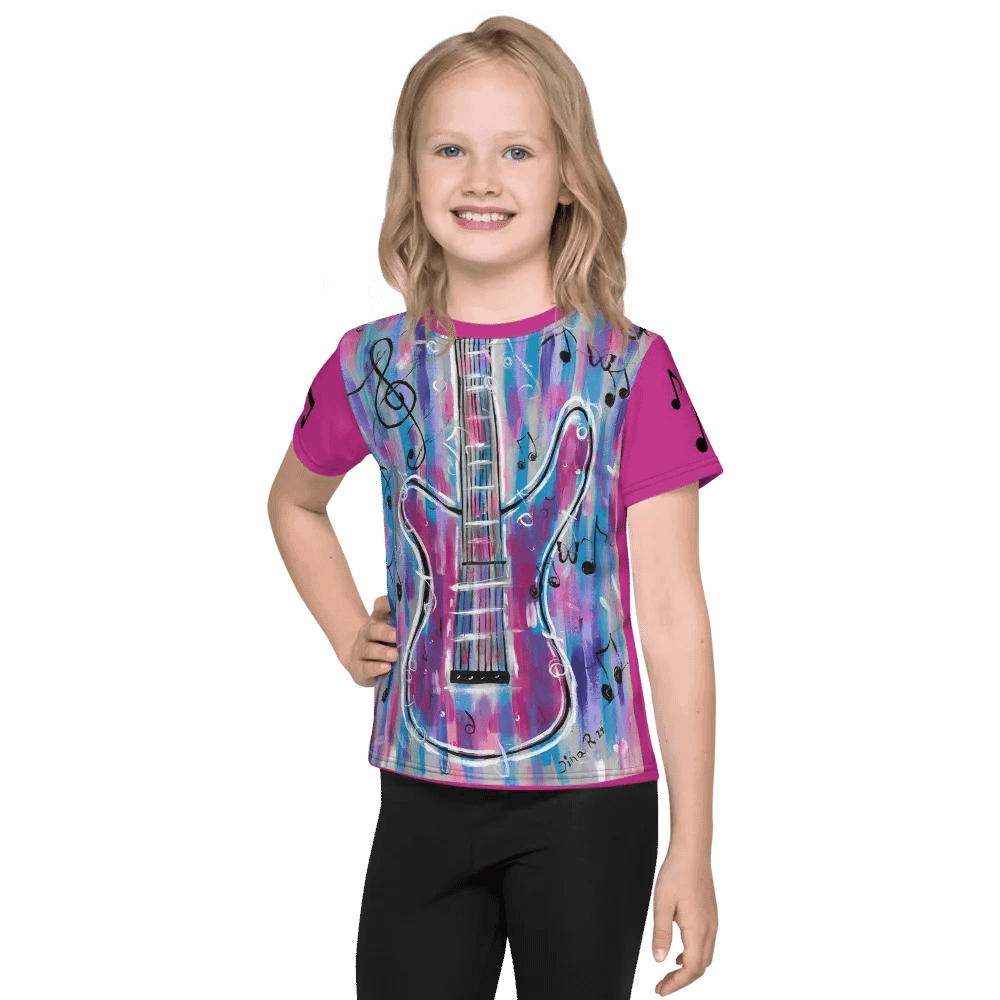 My Guitar (art by Dina R.) acrylic painting - Kids Crew Neck T-Shirt product image (1)