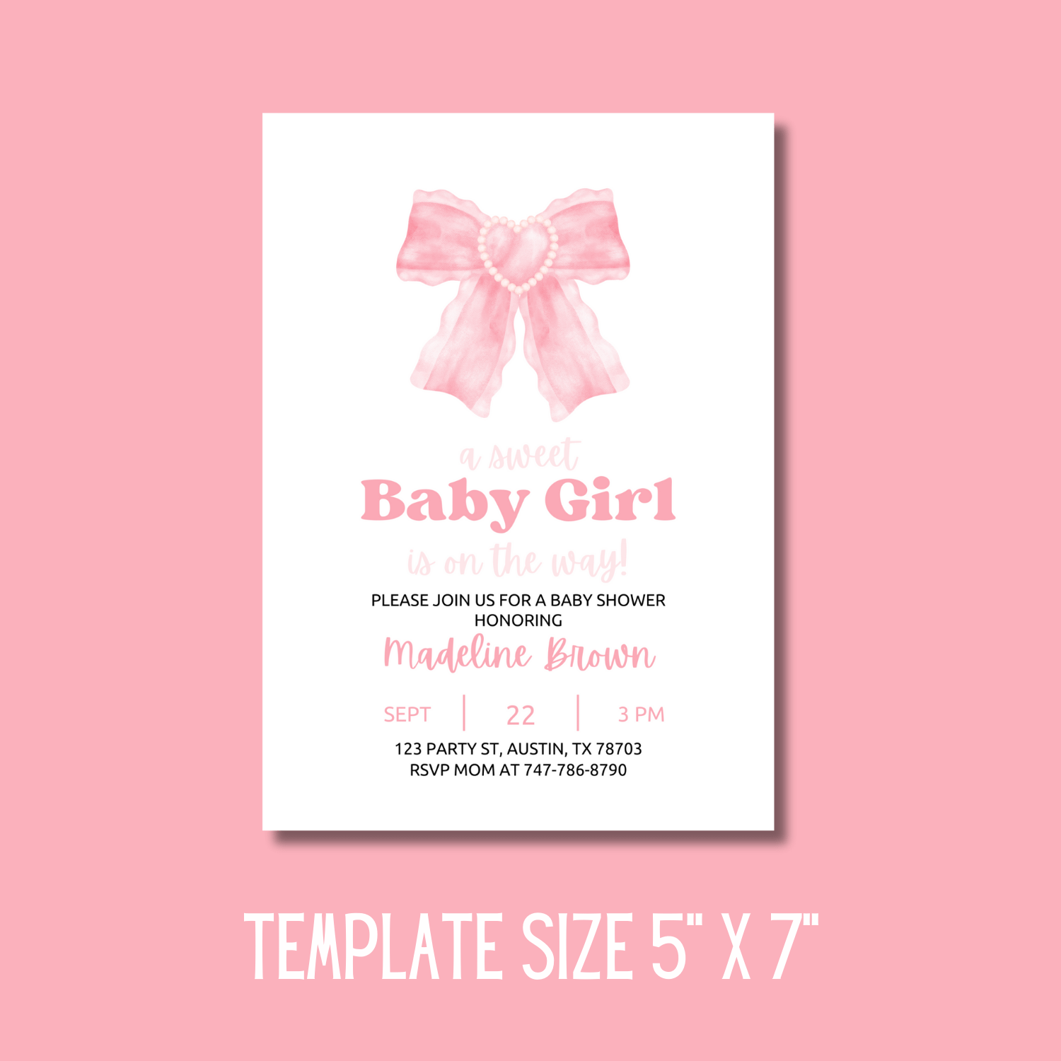Baby Girl Shower Invitation Template – Canva Editable Ribbon and Lace Invite product image (5)