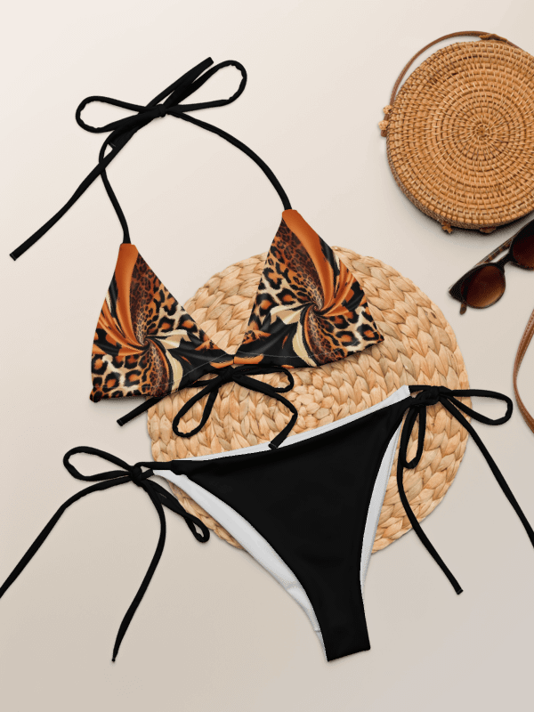 Leopard Print Low Rise Cheeky String Bikini With Black Bottoms product image (1)