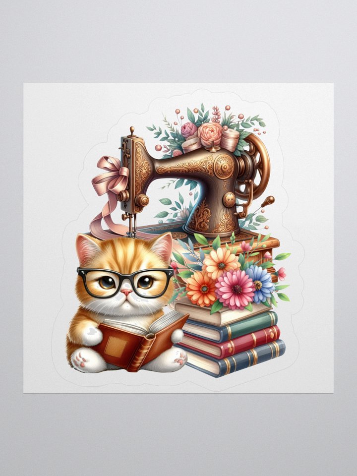 Whimsical Kitten and Sewing Machine Kiss Cut Stickers product image (2)