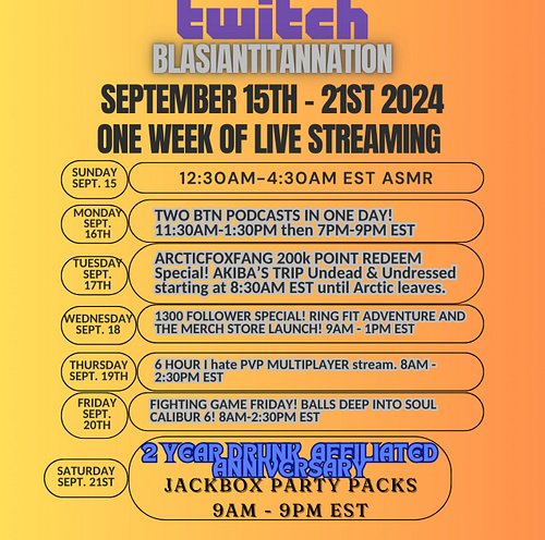 MARK YOUR CALENDARS EVERYONE! It’s happening! EVERYDAY NEXT WEEK I WILL BE #streaming something different on #twitch from #as...