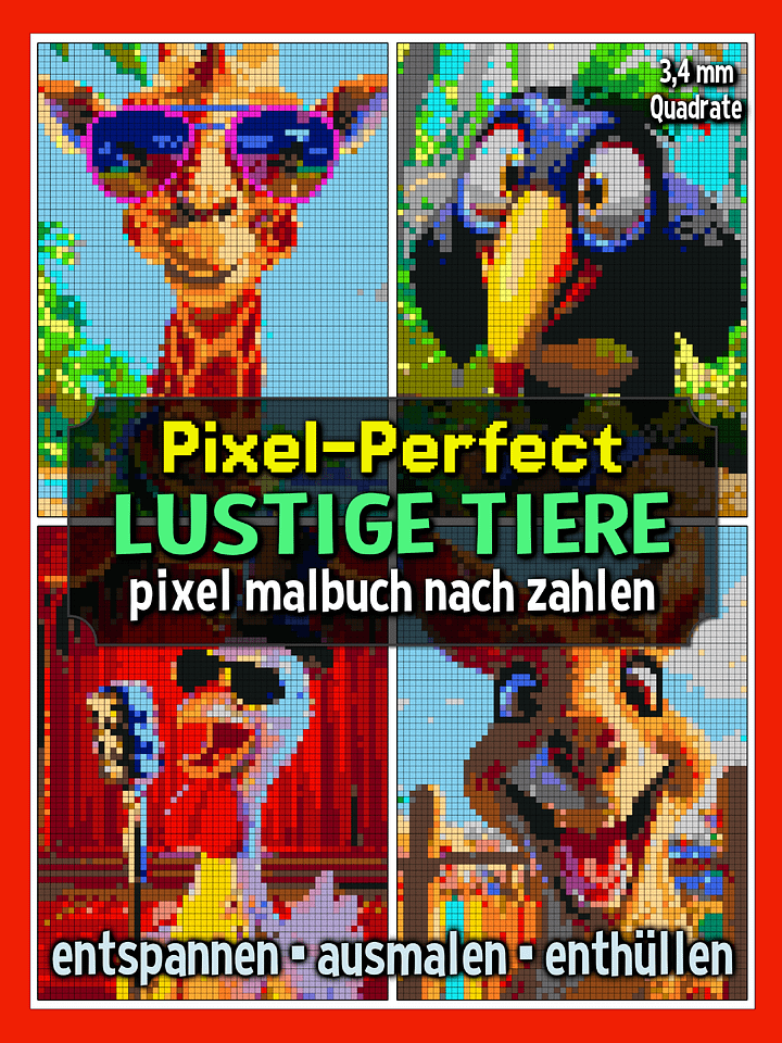 Pixel-Perfect Lustige Tiere Pixel Malbuch nach Zahlen - Druckbares PDF product image (1)