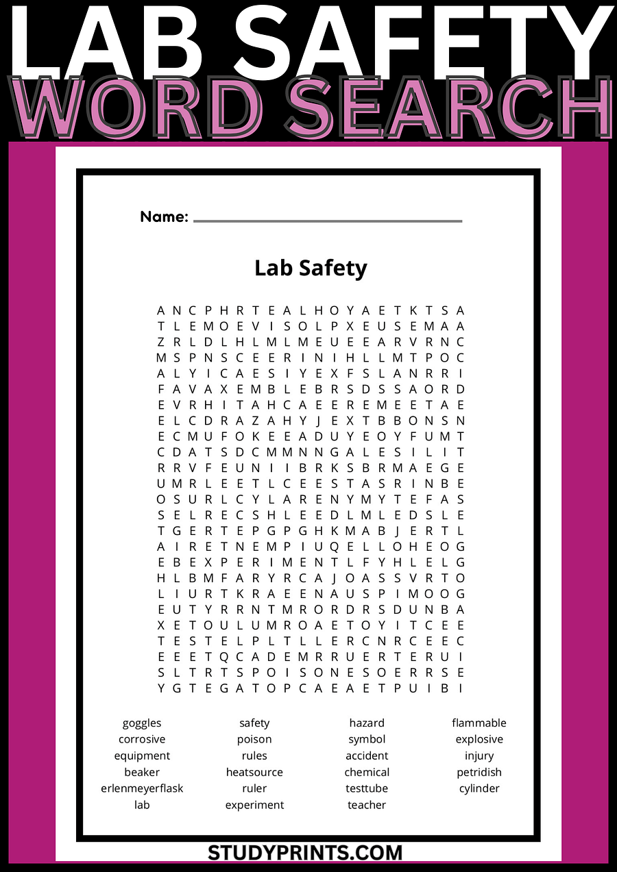 Lab Safety Word Search Puzzles Answer Key product image (1)