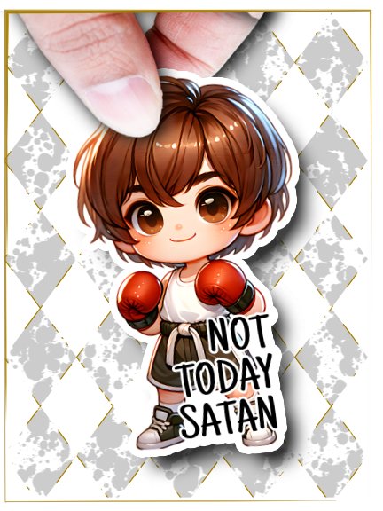 “Not Today Satan” Sticker – Cute Little Boxer Kid Faith Decal product image (1)