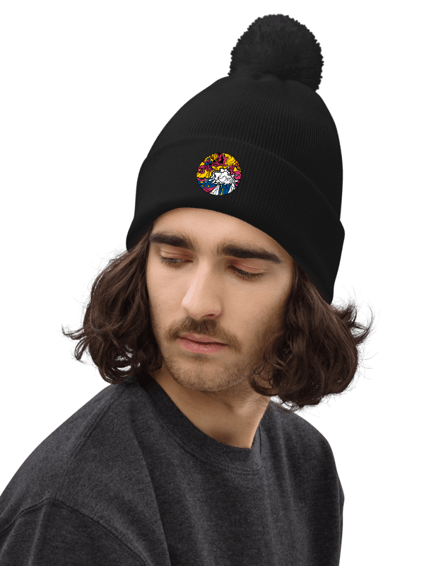 Vibrant Wave Pom-Pom Beanie - Wave at Sunset product image (6)