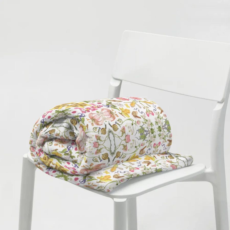 Exotic Blooming Floral Butterfly White Throw Blanket product image (8)