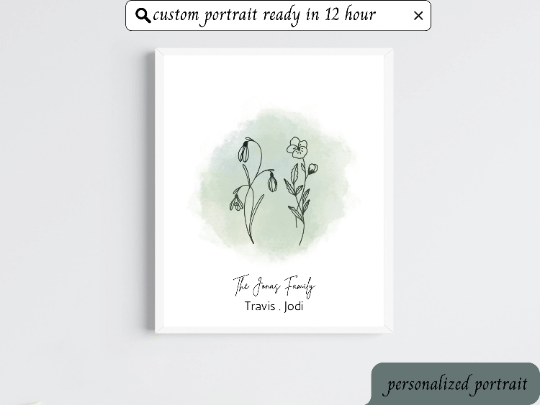 personalized birthflower portrait with message, birthflower portrait for family , friends & couple with personalized message product image (2)