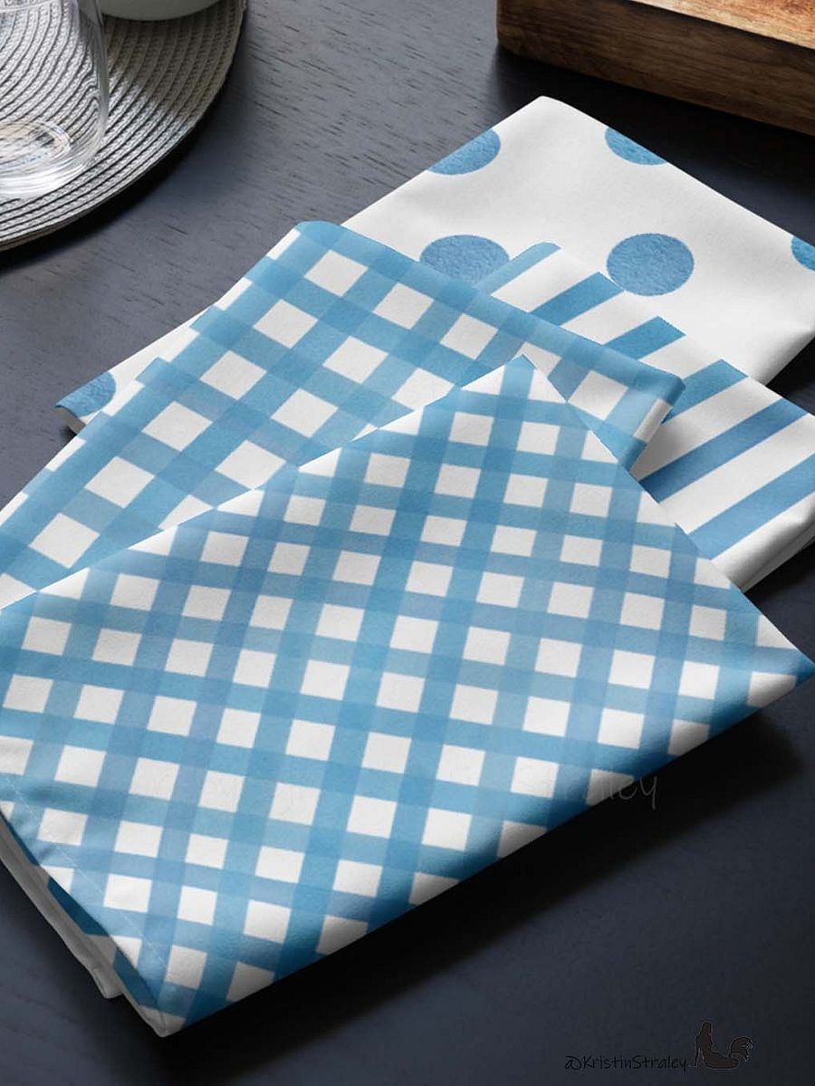 Blue Gingham Set on White Cloth Napkins Set of 4 product image (10)