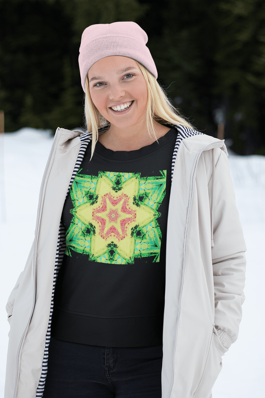 Abstract Green, Orange and Yellow Kaleidoscope Star Unisex Sweatshirt product image (4)