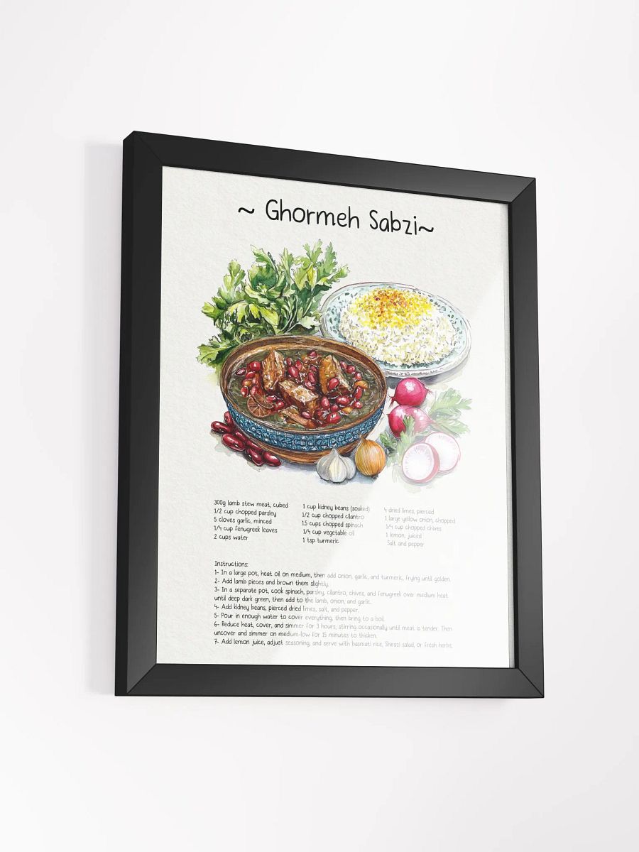 Ghormeh Sabzi Watercolor Illustration | Persian food Recipe | Persian Cuisine Kitchen Wall Art | Minimal Art | Food Art | Home Decor product image (23)