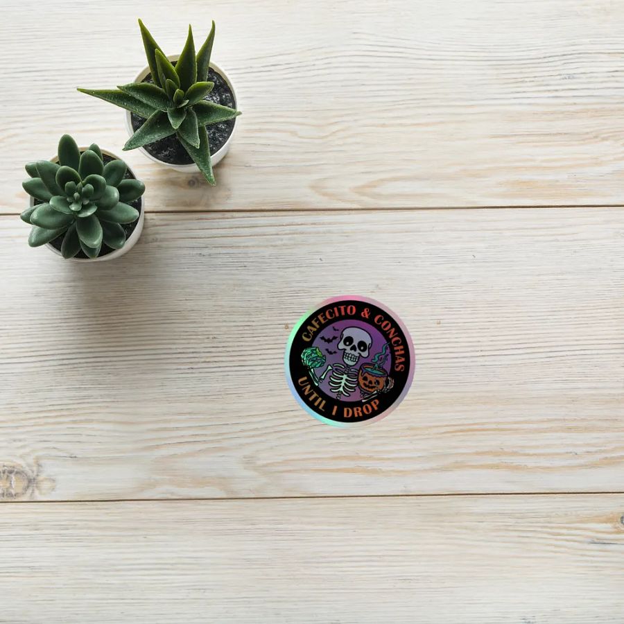 Cafecito and Conchas Halloween Skeleton Holographic Circle Sticker product image (9)