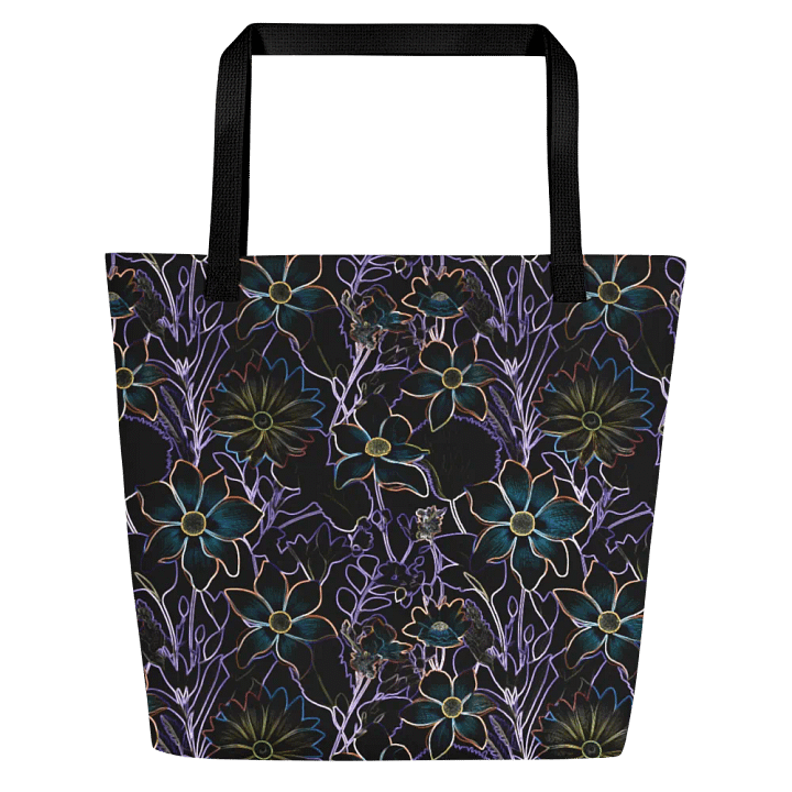 Trippy Floral Dark /All-Over Print Large Tote Bag w/ Pocket by Sublicolor product image (2)