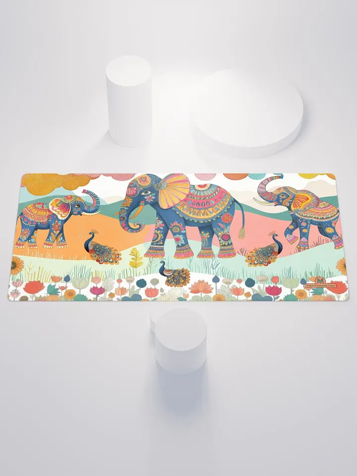Dancing Elephants: Madhubani art, Gaming Pad product image (1)