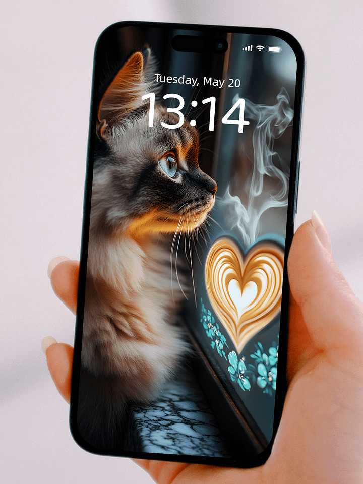 Luxury Café Style: Healing Cat and Coffee Latte Art Phone Wallpaper Set, 4K HD, Bring Warmth and Elegance to Your Phone Screen product image (1)