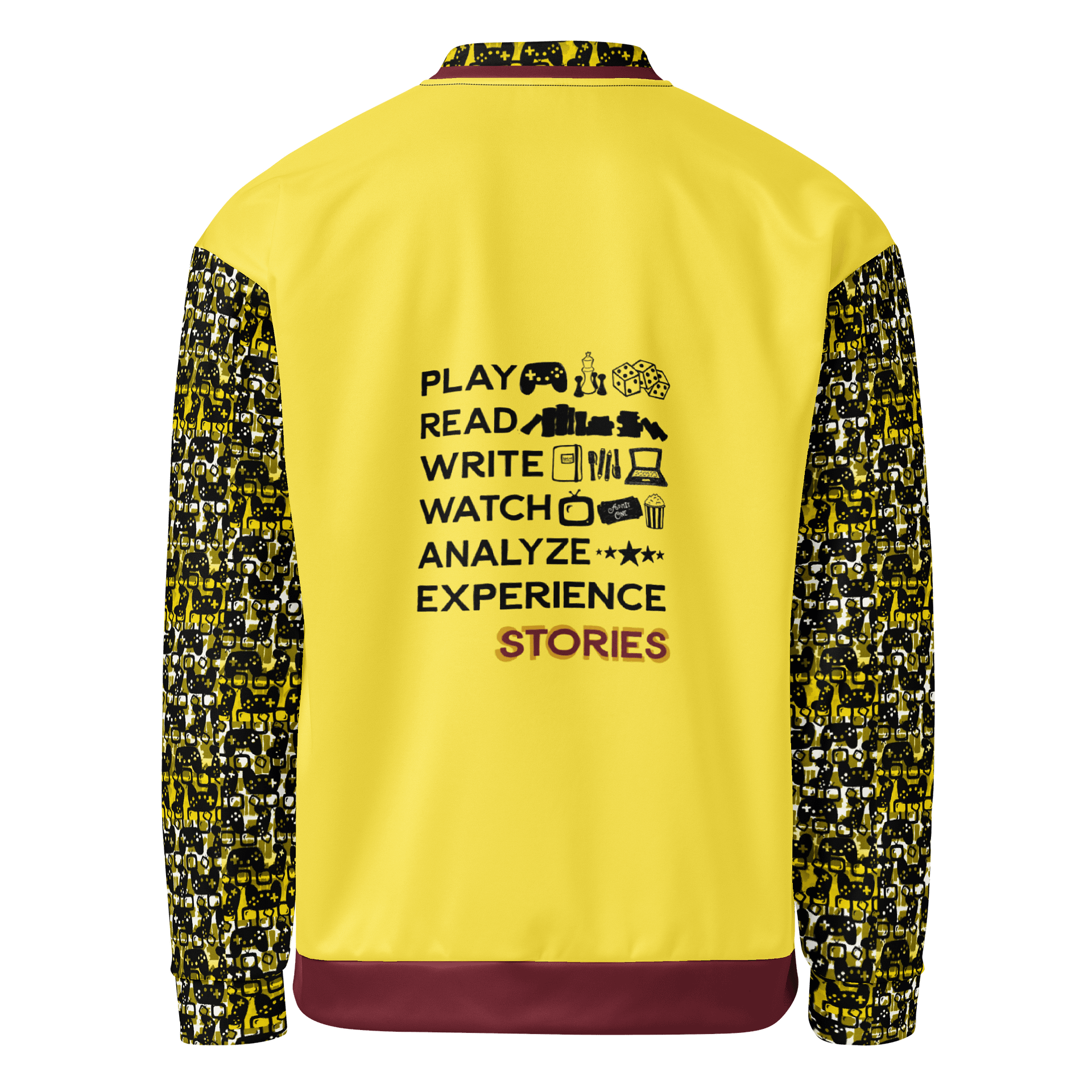 Experience Stories Unisex Bomber Jacket (Gold, Red, and Black) product image (2)