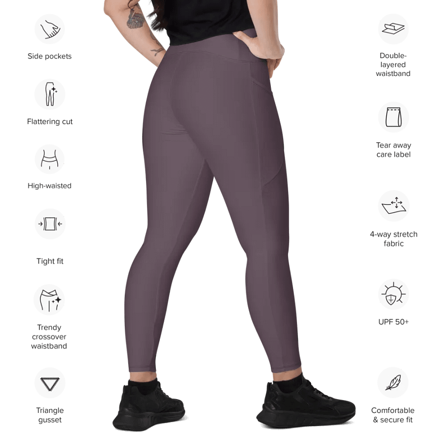 Plain Mauve Soft Summer Women's High Waisted Premium Crossover Leggings with Pockets by Treasure Pie product image (11)