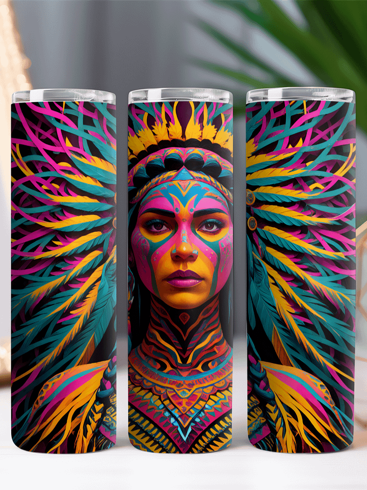 Vibrant Warrior Spirit, Yellow, Red, Blue, Pink Stainless Steel Tumbler product image (2)