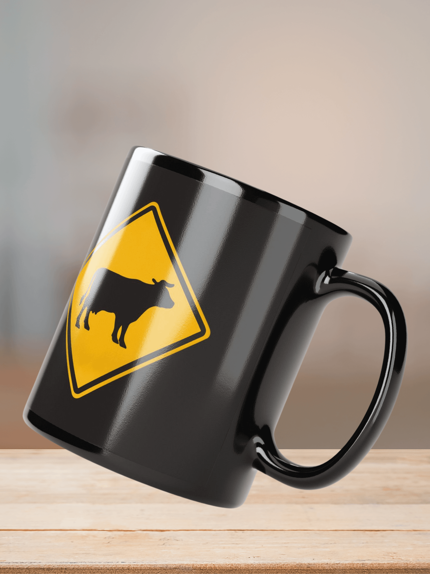 "Cow crossing sign" black glossy mug product image (8)