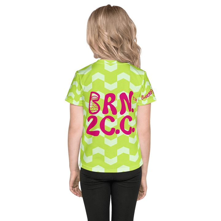 Girls' | Little Kids T-Shirt | BOURNE to Cape Cod™ | Vibrant Coastal Tee for Kids | Pink Logo on Citrine Arrows product image (2)
