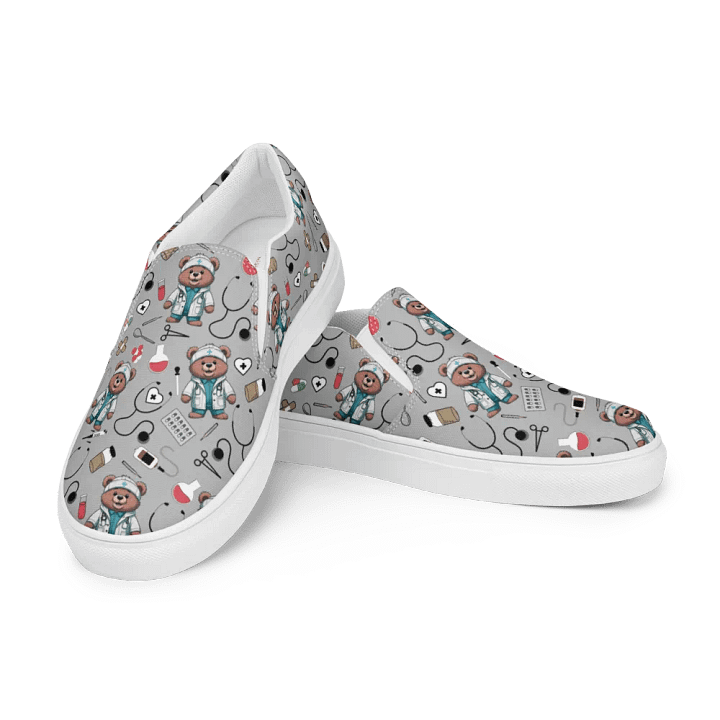 Cute Medical Bears Slip-On Canvas Shoes (Grey) product image (1)
