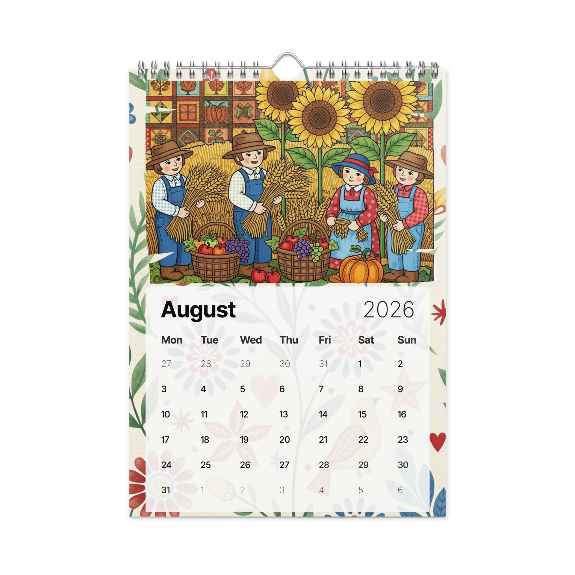 Folk Art Wall Calendar 2026 – Charming Watercolor Countryside Scenes, Seasonal Folk Illustrations & Patterned Art for Every Month product image (2)