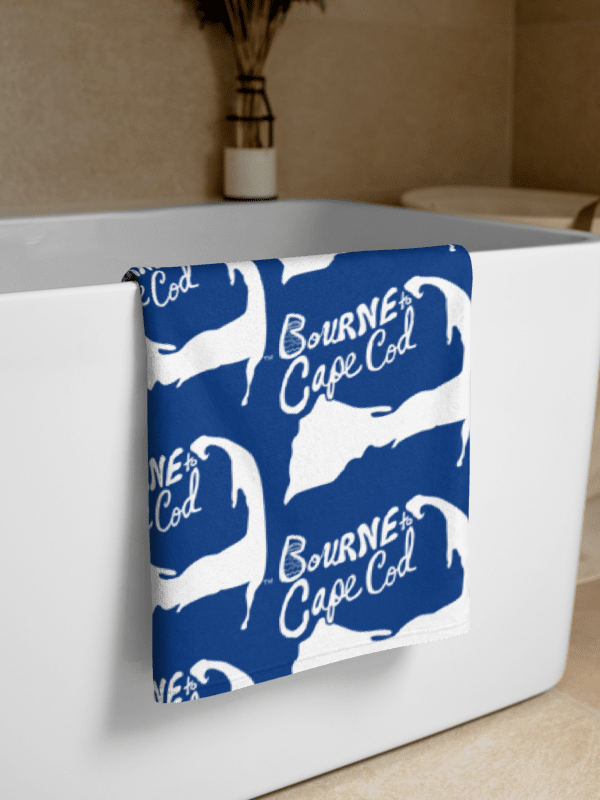 BOURNE to Cape Cod™ | Coastal Classic Beach Towel | All-Over Logo Print | Vibrant Colors for Salty Souls | White Logo on Cerulean Blue product image (1)