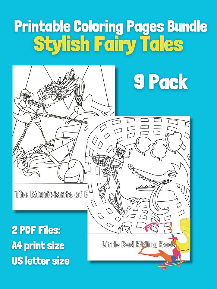 Printable Stylish Grimm's Fairy Tales Coloring Pages Bundle (9-Pack) PDF product image (2)