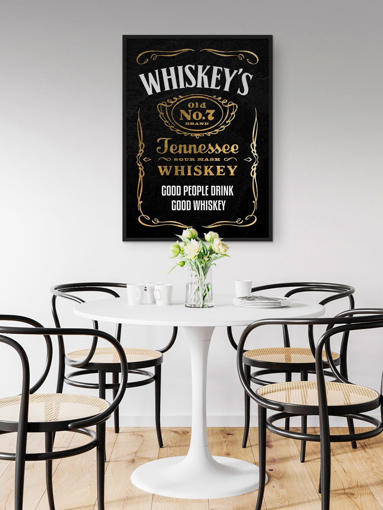 Good people drink good whiskey / Jack Daniel's — Whiskey gold blackboard art deco poster with quote, vintage gold poster product image (2)