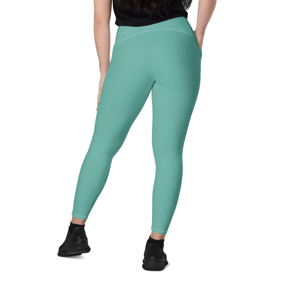 Plain Turquoise Green True Summer Women's High Waisted Premium Crossover Leggings with Pockets by Treasure Pie product image (11)