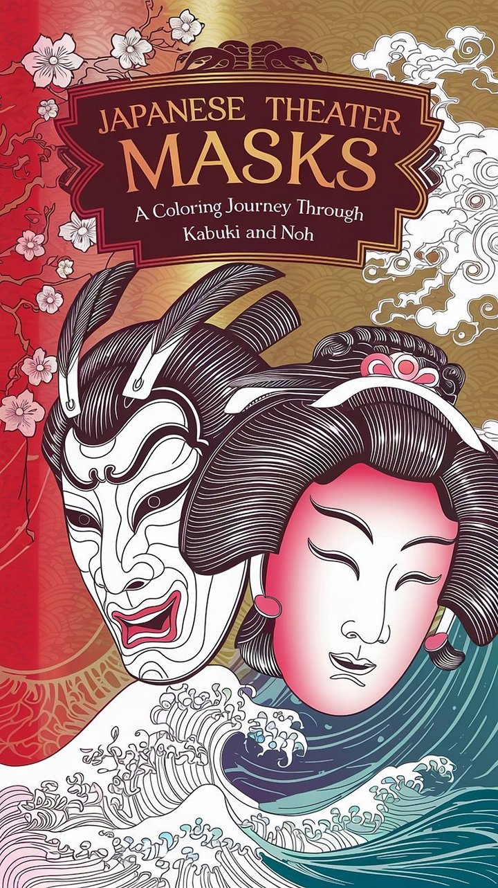 Japanese Theater Masks A Coloring Journey through Kabuki and Noh product image (1)