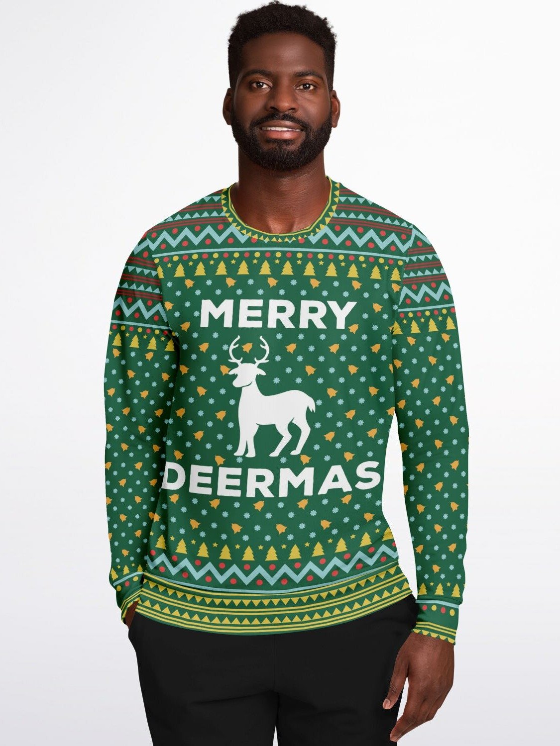 "Merry DeerMas" Ugly Christmas Sweater | Reindeer Holiday Sweatshirt | Festive Green Winter Party Outfit product image (7)