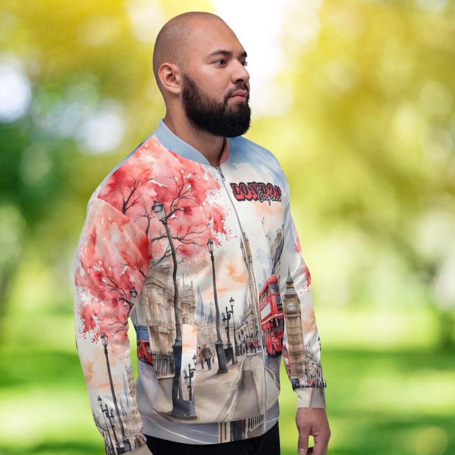 London England Watercolor All Over Print Bomber Jacket product image (12)