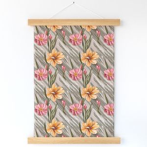 Seamless Pattern - Painted Flowers in Shades of Yellow and Pink on a Textured Khaki Background product image (12)